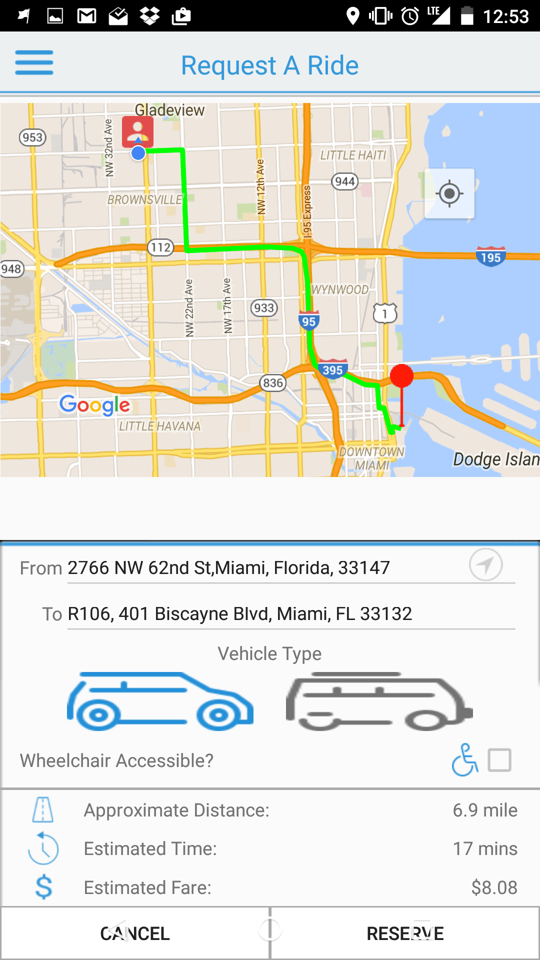 Trip2 app trip route screenshot.